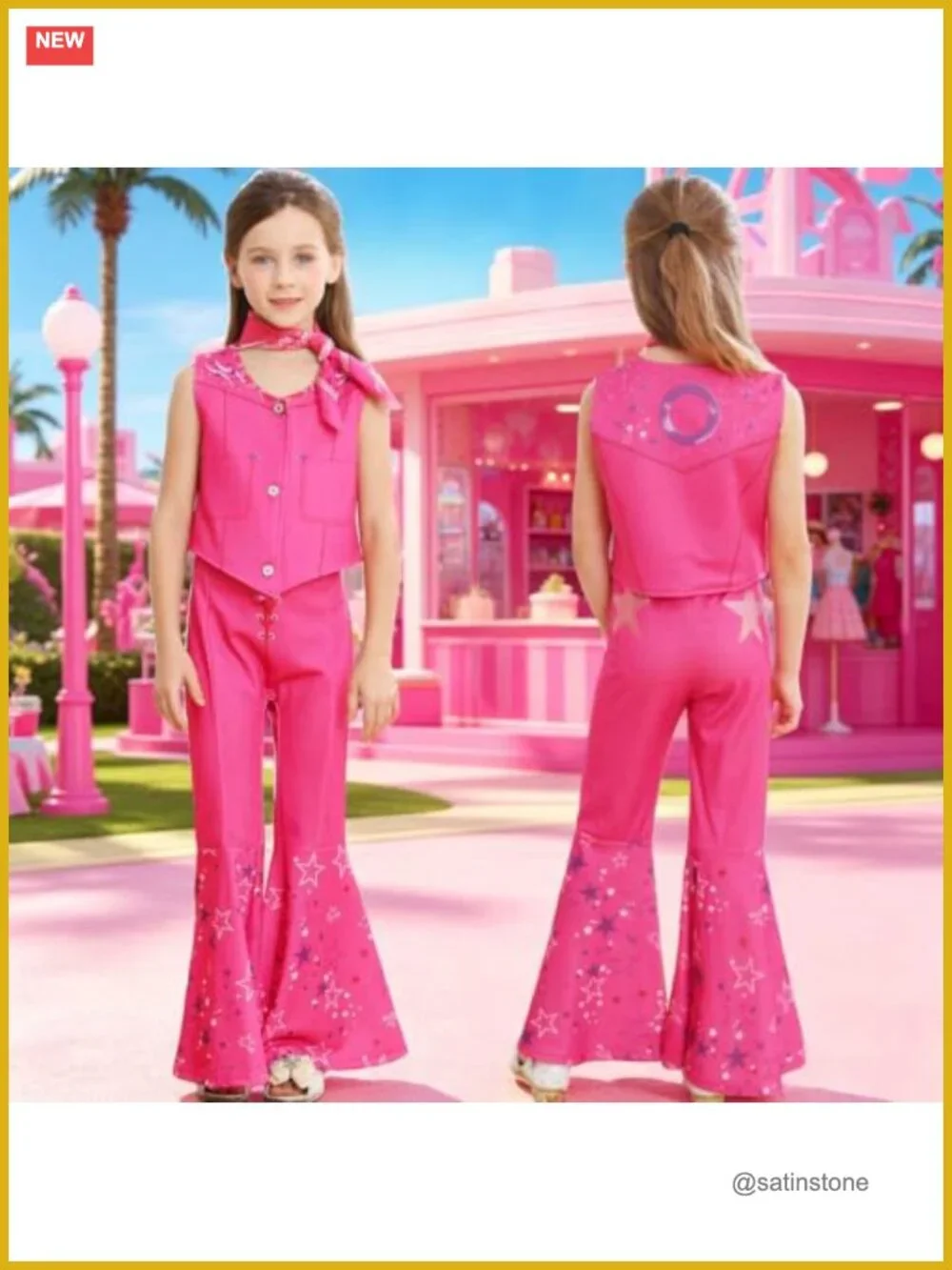 Girls Cowgirl Costume Set Vest Flared Pants Scarf Dress Up Play